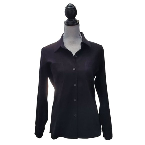 Petite Sophisticate Tops - Petite Sophisticate Moleskin LS Button Front Blouse | Like New | MP | Black
